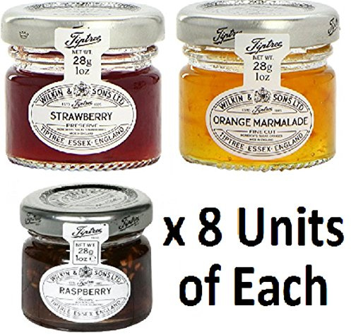 Tiptree Strawberry, Raspberry, Orange Preserves - 8 x 28g of Each (24 Pack)