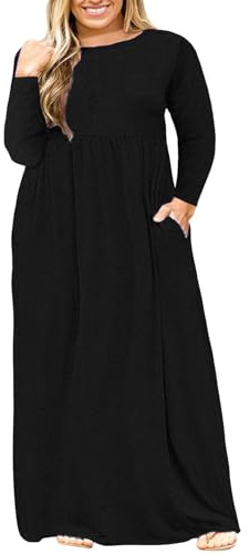 Nemidor Women Short Sleeve Loose Plain Casual Plus Size Long Maxi Dress with Pockets | Size 14-26 Plus, Elastic Waist, Short Sleeve, Loose,Curvy, Church, Wedding, Vacation, Beach, Boho, Hawaiian, Work, Easter