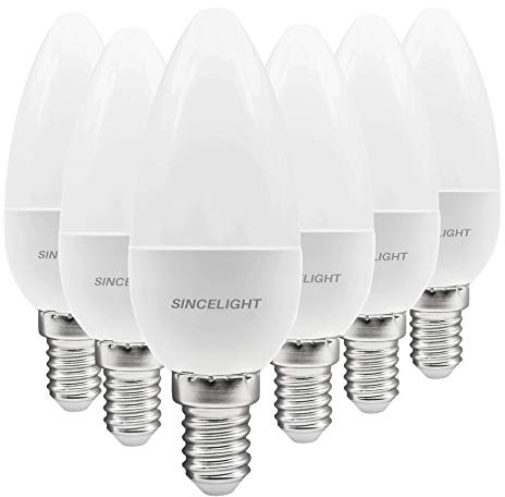 SINCELIGHT 5W LED-Glühbirnein Kerzenform mit E14-Sockel, B35 Milchigem Diffusor, Satte und Echte Farbe RA≈92, 500 Lumen, 50W Äquivalent, Neutralweiß 4000K, SES Kleine Edisonschraube, 6er-Pack