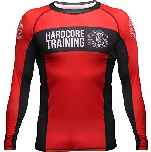 Hardcore Training Recruit Red Chemise de Compression Homme MMA BJJ Fitness Arts Martiaux No Gi Grappling Boxe Workout