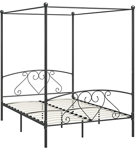vidaXL Himmelbett Bett Bettgestell Doppelbett Metallbett Bettrahmen Lattenrost Schlafzimmerbett Schlafzimmermöbel Ehebett Grau 140x200cm