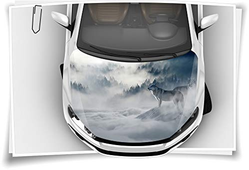 Medianlux Motorhaube Auto-Aufkleber Wolf Wald Wildnis Nebel Berge Steinschlag-Schutz-Folie Airbrush Tuning Car-Wrapping Luftkanalfolie Digitaldruck Folierung