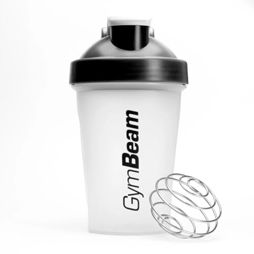 GymBeam Protein Shaker - 400ml Volumen, auslaufsicher, mit praktischem Deckel, mit Metallspirale zum Mischen, Skalierung in ml und oz, BPA- und DEHP-frei (Transparent)