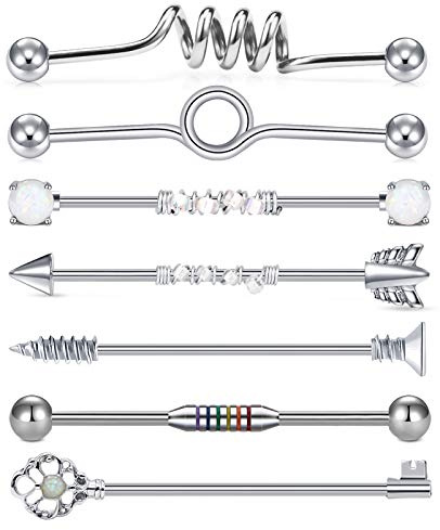 Briana Williams 6-7stk Industrial Piercing Barbell Set 14G Chirurgenstahl 38mm Stab Cartilage Ohr Scaffold Piercing