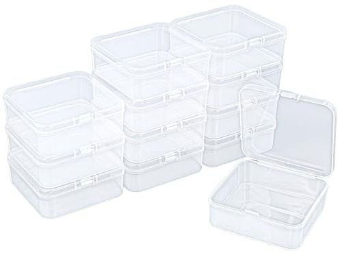 Goodma Aufbewahrungsbox, 12 Stück, 85 x 85 x 35 mm | Quadratisch, Durchsichtiger Kunststoff, Mit Klappdeckeln, Für kleine Gegenstände und Bastelprojekte