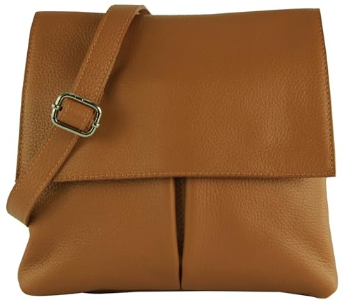 modamoda de T63LEDER Damen Leder Umhängetasche Schultertasche handmade in Italy, Farbe:Cognac