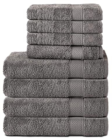Komfortec 8er Handtuch Set aus 100% Baumwolle, 4 Badetücher 70x140 und 4 Handtücher 50x100 cm, Frottee, Weich, Towel, Groß, Anthrazit Grau