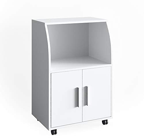 Vicco Caisson à roulettes Elio, Blanc, 55x83.8cm | avec roulettes et surface de rangement pour micro-ondes ou appareils