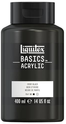 Liquitex 8870336 Basics - Acrylfarbe, monopigmentierte Künstlerpigmente, lichtecht, mittlere Viskosität, Archivqualität, seidenglänzender Finish, 400ml Flasche - Elfenbeinschwarz