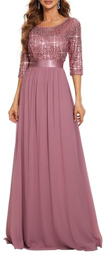 Ever-Pretty Women's Elegant 3/4 Sleeves Sequin Empire Waist A Line Chiffon Evening Dresses 00683