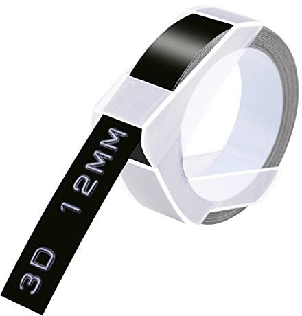 Cruxer Prägeband, kompatibel mit Dymo Omega Etikettenband, selbstklebend, Dymo Prägeband, 9 mm x 3 m, Weiß auf Schwarz, Vinyl-Etiketten für DYMO Omega Junior Prägeetikettenmacher, 10 Stück