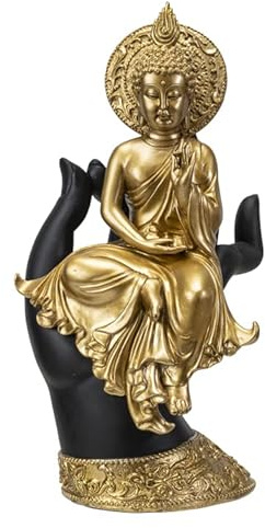 Pacific Giftware Figurine de Bouddha doré assis sur la main divine | Décoration noire