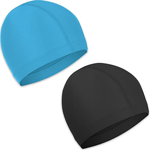 Badekappe 2 Sück Unisex Badehaube Damen Bademütze Schwimmhaube Schwimmkappe Flexible Kappe Badehut für mädchen Lange Haare Herren Kinder Jungen