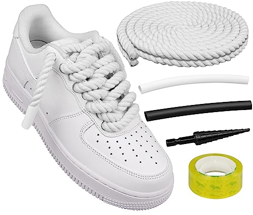 Endoto Cordones Gordos para Air Force 1, Cordón Cuerda Anchos Gruesa Grandes de Zapatos para AF1 Zapatillas, Big Rope Laces Torcidos de Algodón (Blanco, Tamaño: 10MM)