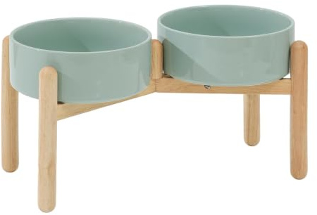 Havniva erhöhte Hundeschalen, Keramik-Hundefutterschalen mit Ständer | 21 cm erhöhte Hundenäpfe mit rutschfestem Holzständer, Futter- und Wassernapf-Set, Doppel-Hundenäpfe für große Hunde