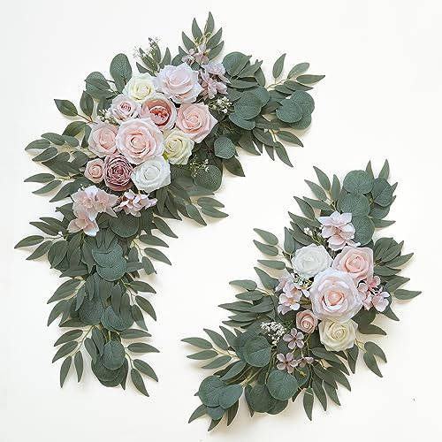 Olalaka Rosa Hochzeitsbogen Blumen Set mit 2 Stück für Hochzeit Willkommensschilder, künstliche Hochzeitsblumen für Hochzeitszeremonie draußen (Rosa & Elfenbein)