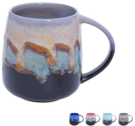 hengshukeji Große Keramik Kaffeetassen，600 ml große Teetassen mit Griff，Einzigartige Texturglasur für Büro und Zuhause，Mikrowellen-, Kühlschrank- und Spülmaschinenfest (Gemischte Farben A)