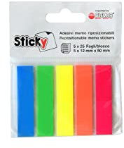 Alevar Sticky Seitenmarker Film, 5 Blöcke 25 Haftnotizen, 125 Haftlaschen, Format 12 x 50 mm, verschiedene Neonfarben: Blau, Gelb, Rosa, Orange und Grün, Packung mit 1 Stück