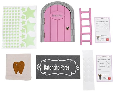 ASVP Shop Ratoncito Pérez Puerta Mágica Que se Abre y Cierra con Certificados y Decoración Brillante - Experiencia Inolvidable del Ratón de los Dientes (Rosa)