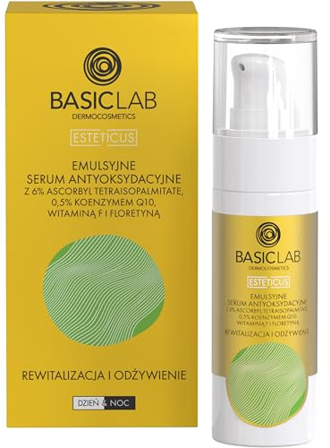 BasicLab Dermocosmetics Emulsion Gesichtsserum mit Vitamin C | 30 ml | Für trockene Haut und Mischhaut Revitalisiert und nährt die Haut Die Haut erscheint strahlender, glatter und fester.