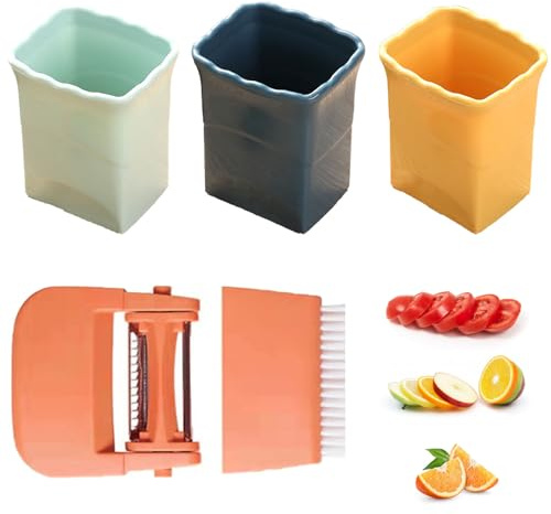 Set of 5 Fruit Slicer Cup, 3PCS Cup Slicer Fruit with 3 in 1 Multifunctional Peeler, Strawberry Cutter, Egg Cutter, Fruit Cutter Cup for Strawberry Banana Eggs Hams Vegetable