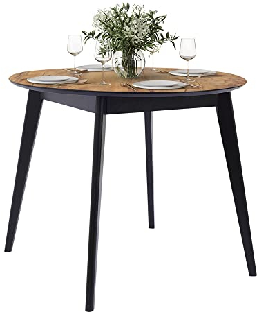 DAIVA CASA Orion Runder Tisch für Zwei – Küchen- und Esszimmermöbel aus massiver Birke – Mid-Century Modern Skandinavischer Stil – Schwarzer Tisch für kleinen Raum 89 cm…