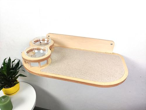 RshPets® Kletterwand Katzen - Katzenfutter Regale XXL - Wandmontierter Katzenfutter - Futterspender für Katzen - Wandmontierte Katzenmöbel - Kletterwand Set (Helle Farbe, Linke Seite)