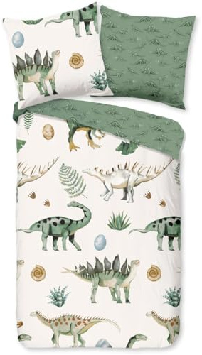 Generisch Bettbezug Set 135x200cm Cartoon-Dinosaurier Bettwäsche Set Cartoon-Kreide-Dinosaurier Kinder 3 Teilig Mikrofaser Wendebettwäsche Bettdeckenbezug Mit Reißverschluss und 2 Kissenbezug 80x80cm