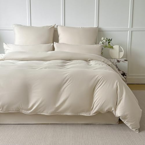 Amolavet Sommer Bettwäsche 200x200 Beige Uni Gebürstete Mikrofaser Super Weich & Atmungsaktiv Pflegeleicht & Bügelfrei 3 Teilig Bettbezug Set mit Reißverschluss für Doppelbett