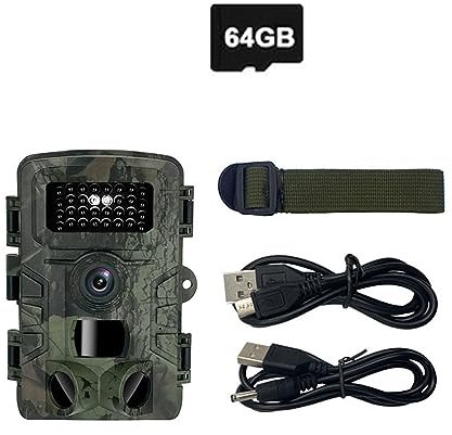MZZYG Caméra animalière Caméra De Chasse À La Faune Extérieure Étanche Infrarouge Vision Nocturne Caméra De Suivi De Piège Photoélectrique(with 64GB TF Card)