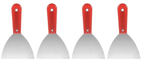 sourcing map 4pcs Putty Knife 5 Width Carbon Steel Blade Metal Putty Scraper, Flexible Plaster Spatula for Drywall Repair and Spackling, Red