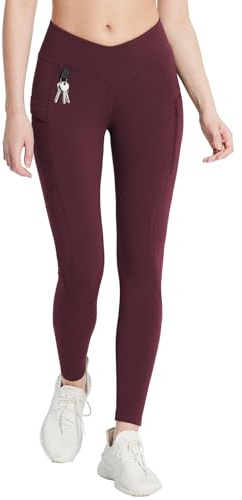 BALEAF Termoleggings för kvinnor med fickor, jeggings, vandringsbyxor, termobyxor, vinter, vandringsleggings, hög midja, vattenavvisande leggings, Vinröd, M
