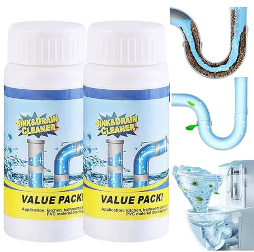2PCS Powerful Sink and Drain Cleaner,Drain Clog Remover,Pipe Dredge Deodorant,Sink and Dra/in Cleaner Powder,Dr/ain Blockage Clea/ner,Dr/ain Cle/aner,Si/nk Dr/ain Clea/ner,Kitchen Clog Clean/er