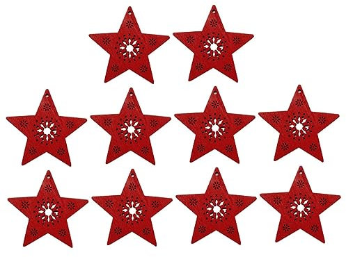 Zerodeko Hohler Holzanhänger – 20 Stück Chips Im Sterndesign – Rot Mit 10 Stück Seilen – Perfektes Handwerk