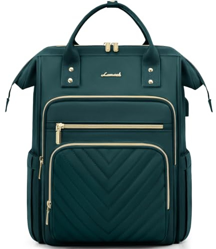 LOVEVOOK Ryggsäck dam, laptop skolryggsäck tonåring flickor vattentät, elegant reseryggsäck dagväskor arbetsväska, skolväska handbagage ryggsäck kvinnor för resor universitet kontor, Mörkgrön, 15.6