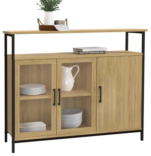 IDMarket - Lowboard 100 cm Detroit 2 Türen Vitrine mit Schränken Industriedesign