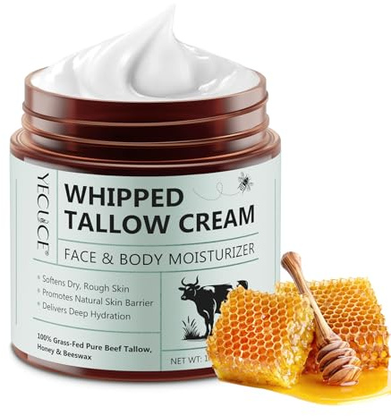 Beef Tallow for Skin, Beef Tallow and Honey Balm, 100% Grass-Fed Pure Beef Tallow, Honey & Beeswax, Suitable For Dry & Aging Skin 120G /4.2OZ, Skin-Friendly Formula