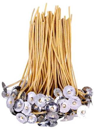 FSSTUD 100 Pcs 15cm Pre-Waxed Beeswax Candle Making Wicks - Thick Hemp with Base for Soy and Butter DIY Projects - Long Burning