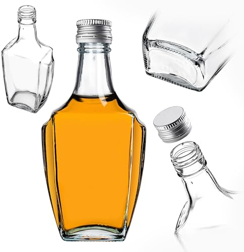 KADAX Glasflaschen 250ml mit Schraubverschluss Silber – Leere kleine Flaschen zum Befüllen für Likör, Schnaps, Öl, Essig & Sirup, Glass Bottles, Refillable
