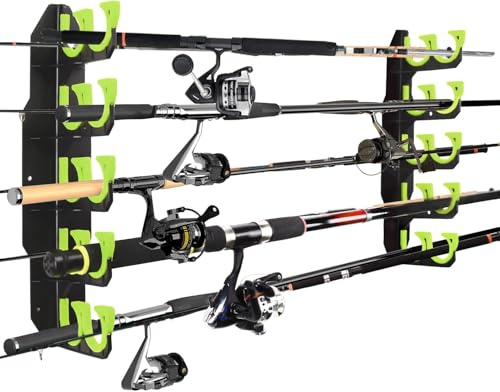 BOOSTEADY Fishing Rod Rack Angelrutenhalter Stangenhalter Angelrutenständer für die Garage, Wandhalterung Deckenhalterung für Angelruten, Angelausrüstung als Geschenk für Herren (1, Grün)