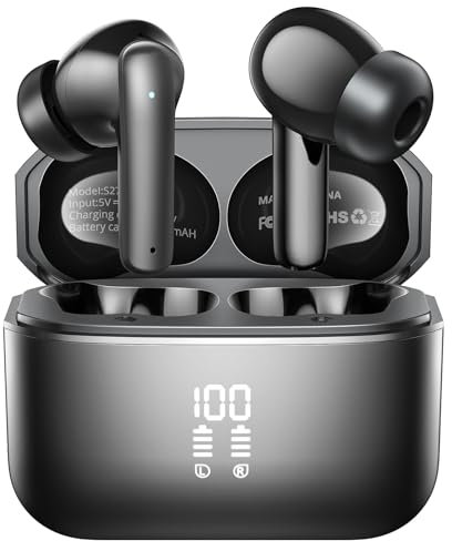 Wireless Earbuds, Bluetooth 5.3 Headphones in Ear with 4 ENC Noise Cancelling Mic 48H Playtime Wireless Earphones with HiFi Stereo Deep Bass IP7 Waterproof Touch Control Dual LED Display Fast Charge