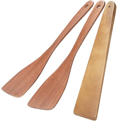 3Pcs Wooden Spatulas, 12inch Long Handle Flat Spatula Set for Nonstick Pans, Multipurpose Wooden Spoons for Cooking, Wood Cooking Utensil for Frying, Flipping, Scraping, and Turning