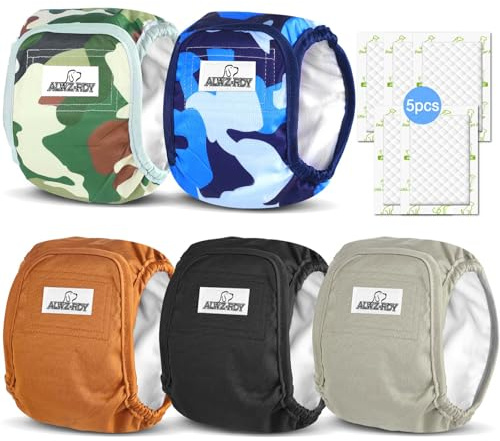 Belly Bands Male Dogs 5 Pack Washable Dog Nappies Reusable Male Dog Pee Wraps with 5pcs Dog Nappy Liners for Doggie in Incontinence or Excitable Urination and Training S
