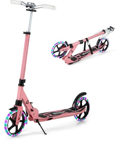 COSTWAY Kinder Roller klappbar mit Leuchten, Scooter höhenverstellbar mit Tragegurt & Ständer, Cityroller bis 100kg belastbar, Tretroller Kickscooter für Kinder, Erwachense
