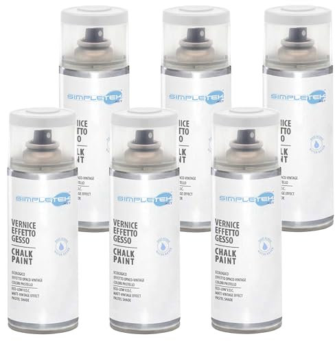 SIMPLETEK - 6x Bombolette Spray Vernice Effetto Gesso Ultra Opaco Cera protettiva Finitura V404CP Vintage Retro Universale a Base d'Acqua (Kit da 6 pezzi)