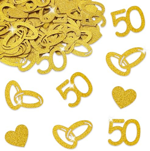 ALEGRE® Streudeko Goldene Hochzeit Deko, 100 Stk Glitzer Gold Hochzeit Konfetti, Tischdeko Hochzeit Goldene Deko Goldhochzeit 50, Hochzeite Streudeko für 50 Jahre Hochzeit Goldene, 50. Geburtstag Deko