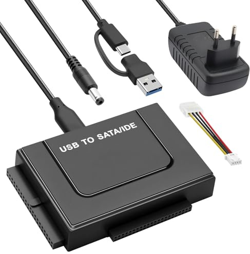 Gbformat 6Gbps Adaptateur Disque dur USB 3.1 pour 2.5/ 3.5 HDD/SSD, Convertisseur SATA et IDE Adaptateur de Disque dur IDE/SATA pour Windows 11/10/8/7/XP/Vista avec Câble USB/Alimentation 12 V 2 A