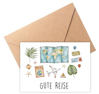 The Life Barn Postkarte mit Umschlag Gute Reise Abschied Geldgeschenk | Hochwertige Karte aus 350g Papier, inkl Kraftpapierumschlag