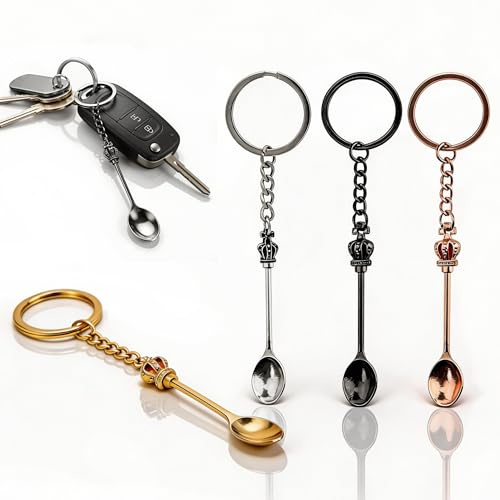 Petite cuillère à thé, collier avec pendentif en forme de mini couronne, porte-clés mini cuillère pour homme et femme, pendentif sac à dos, cadeau de fête, bague pour remplir des fioles de sel, sable