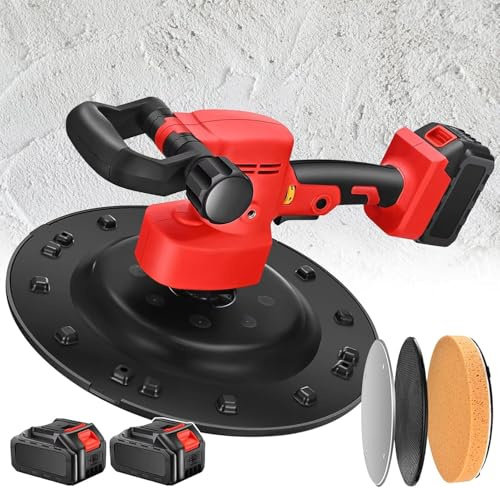 Máquina Alisadora Yeso, Pulidora de Suelos de Hormigón Eléctrica, Máquina para Fratasado de Hormigón 1680W, Disco 380mm de Diametro, 2 batería de litio (2batería+4almohadillas)